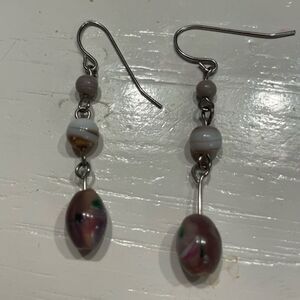 Vintage-pre 1940-2” sterling silver & burgundy Bakelite lamppost earrings